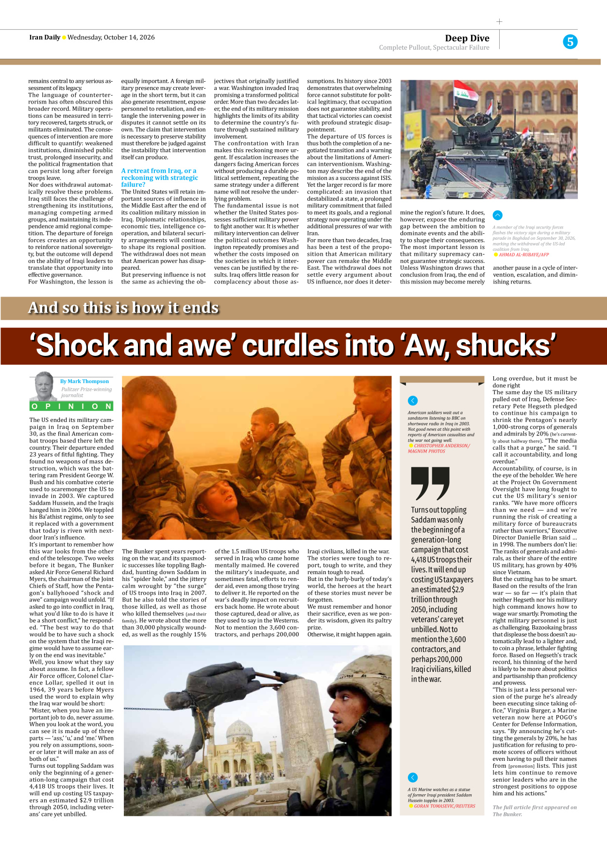 Iran Daily - Number Eight Thousand Two Hundred and Thirty Eight - 14 October 2026 - Page 5