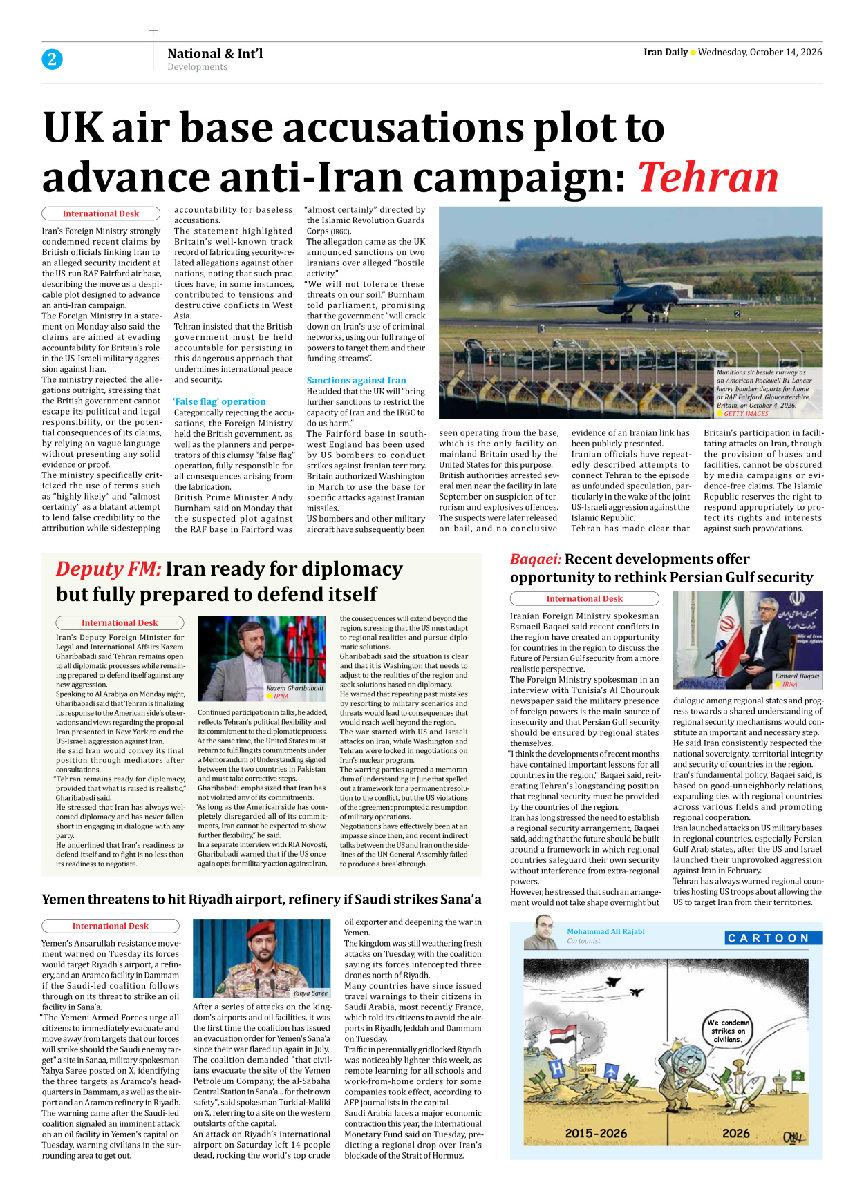 Iran Daily - Number Eight Thousand Two Hundred and Thirty Eight - 14 October 2026 - Page 2