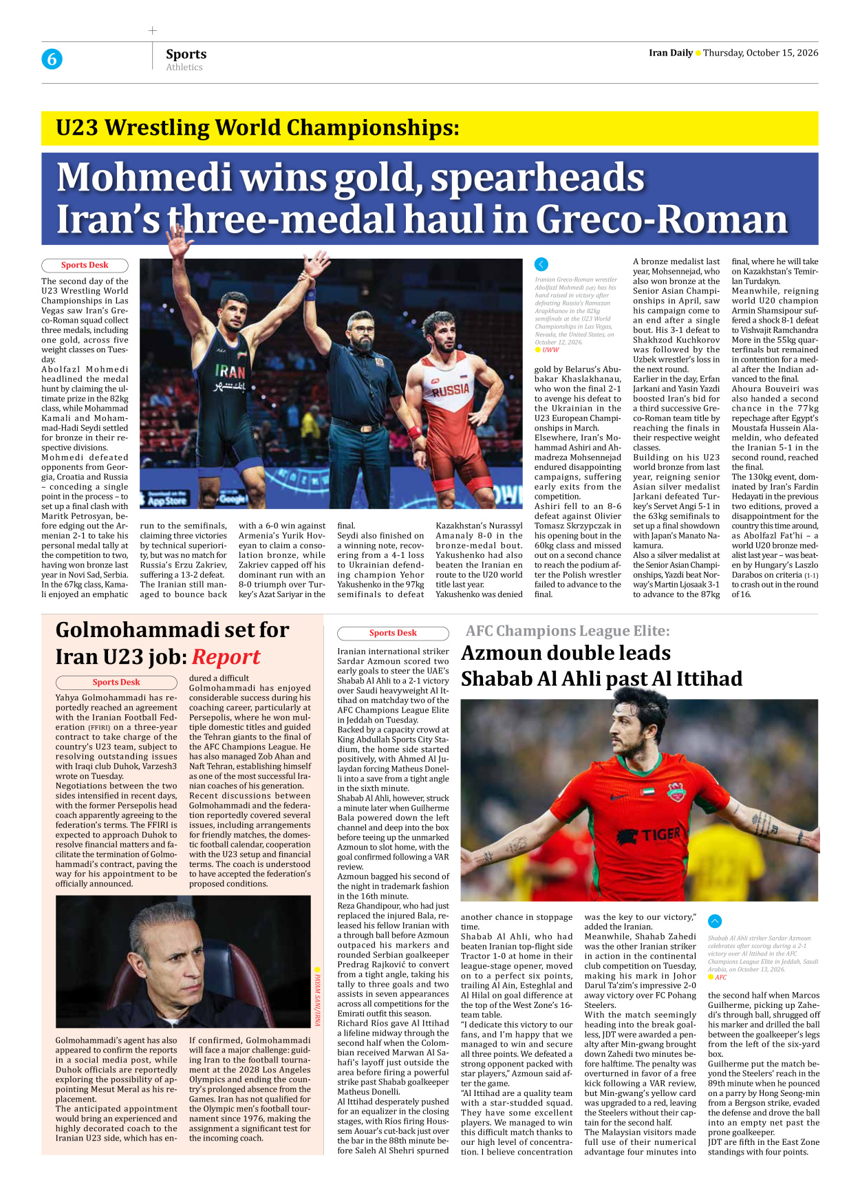 Iran Daily - Number Eight Thousand Two Hundred and Thirty Nine - 15 October 2026 - Page 6
