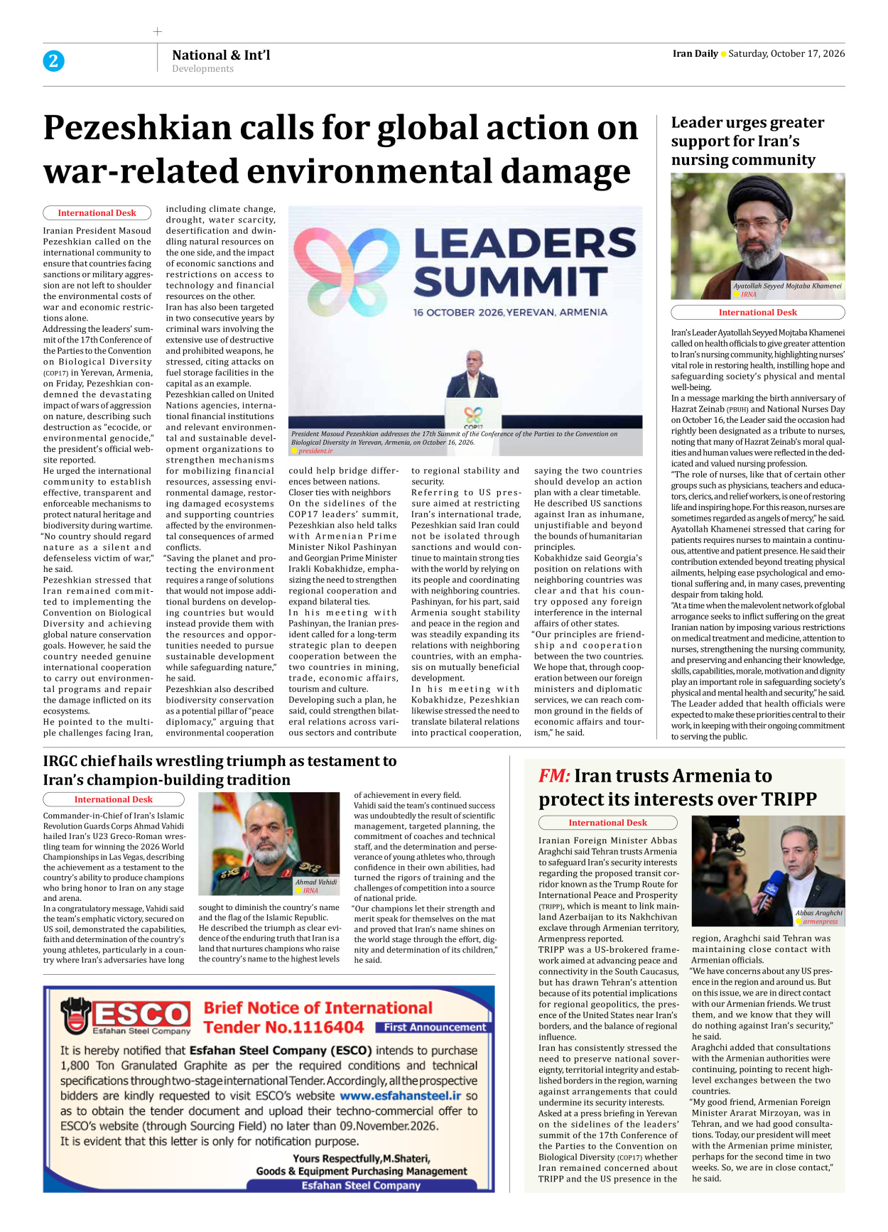 Iran Daily - Number Eight Thousand Two Hundred and Forty - 17 October 2026 - Page 2