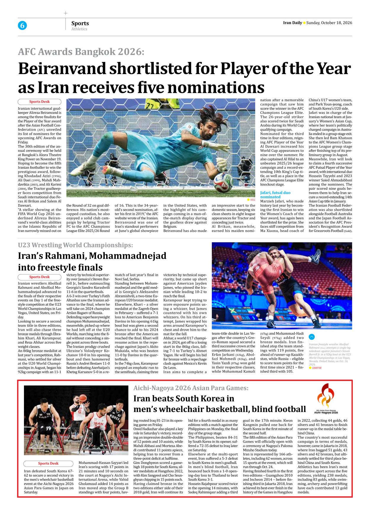 Iran Daily - Number Eight Thousand Two Hundred and Forty One - 18 October 2026 - Page 6