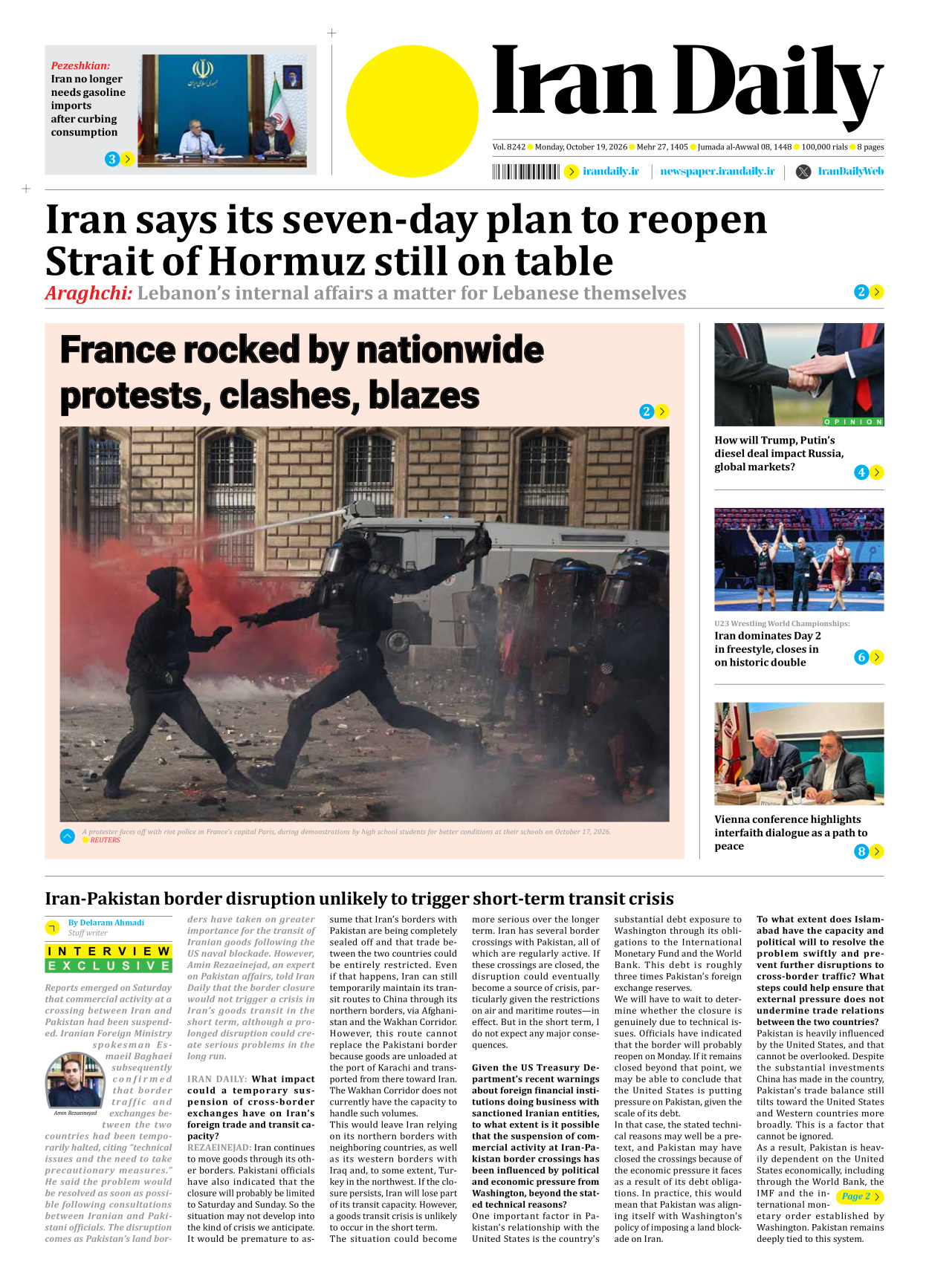 Iran Daily - Number Eight Thousand Two Hundred and Forty Two - 19 October 2026