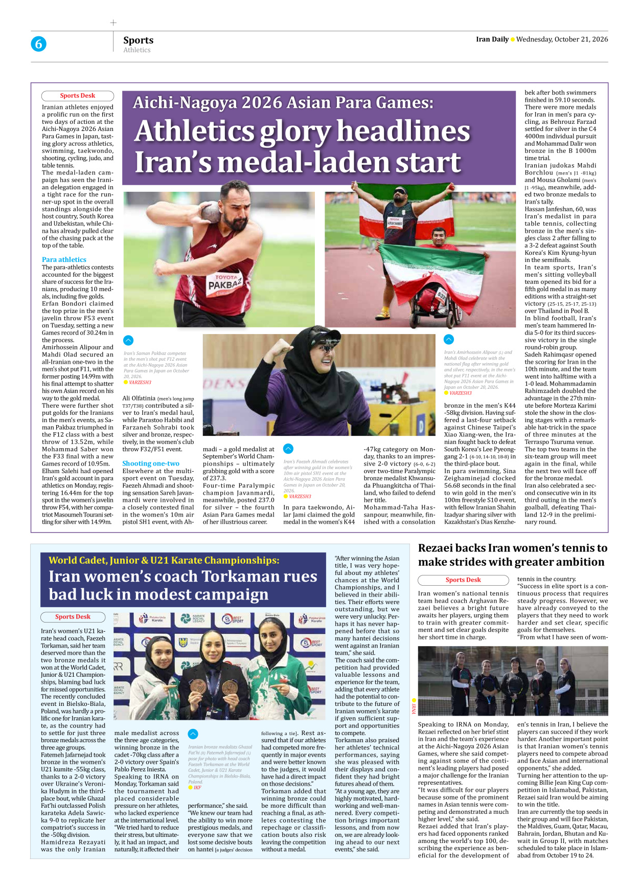 Iran Daily - Number Eight Thousand Two Hundred and Forty Four - 21 October 2026 - Page 6