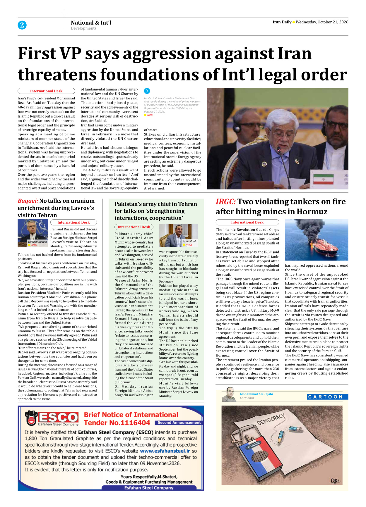 Iran Daily - Number Eight Thousand Two Hundred and Forty Four - 21 October 2026 - Page 2
