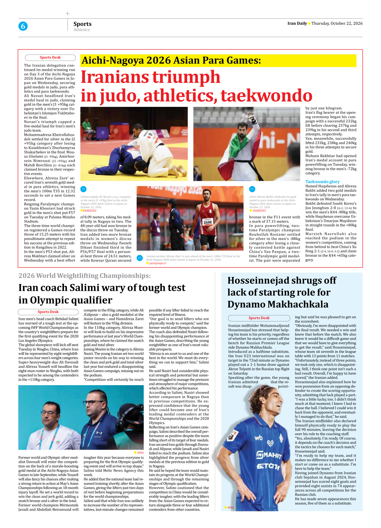 Iran Daily - Number Eight Thousand Two Hundred and Forty Five - 22 October 2026 - Page 6