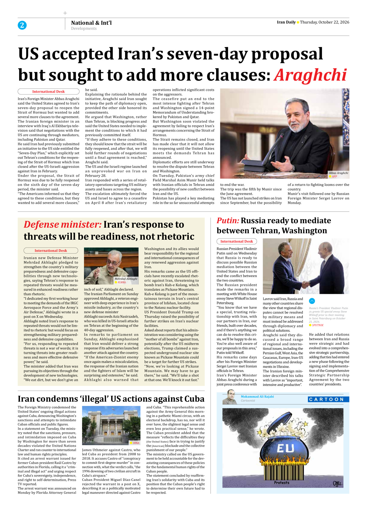 Iran Daily - Number Eight Thousand Two Hundred and Forty Five - 22 October 2026 - Page 2
