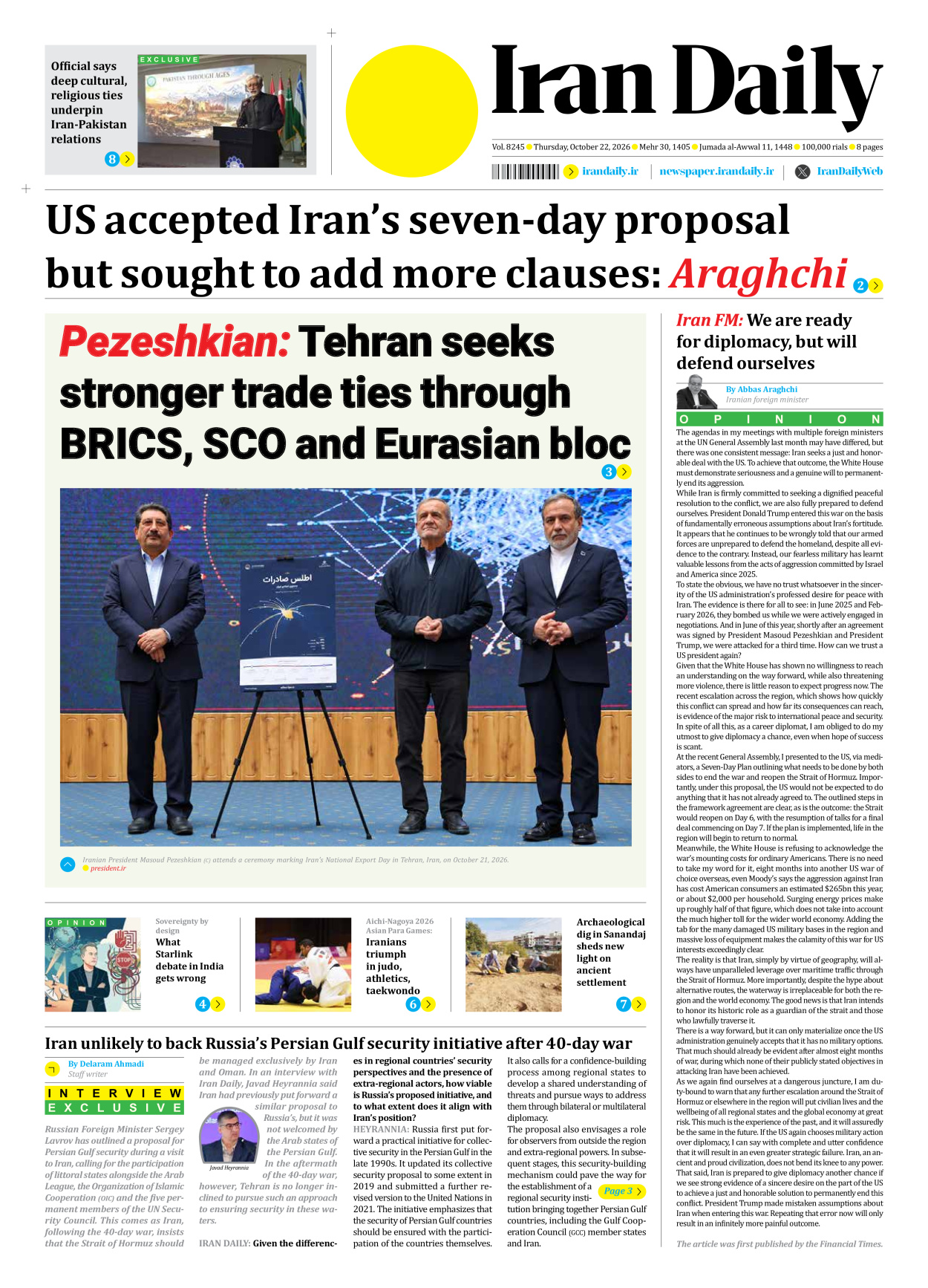 Iran Daily - Number Eight Thousand Two Hundred and Forty Five - 22 October 2026