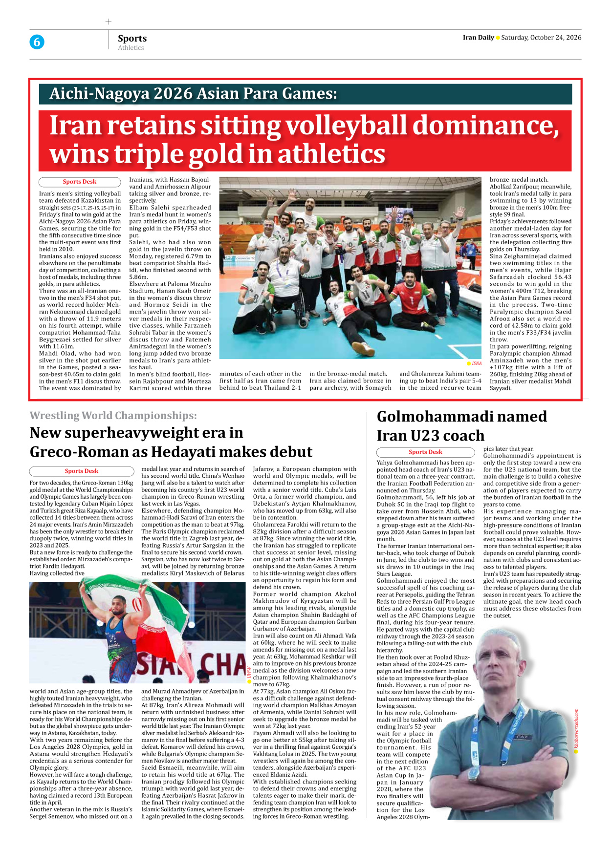 Iran Daily - Number Eight Thousand Two Hundred and Forty Six - 24 October 2026 - Page 6