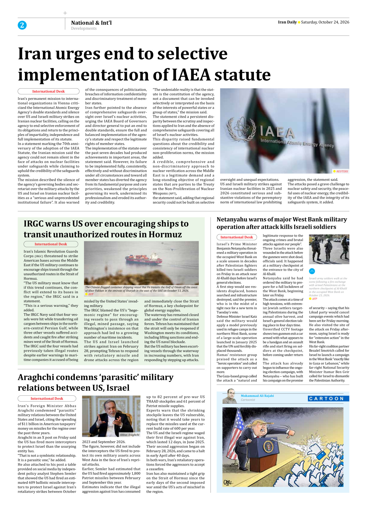 Iran Daily - Number Eight Thousand Two Hundred and Forty Six - 24 October 2026 - Page 2
