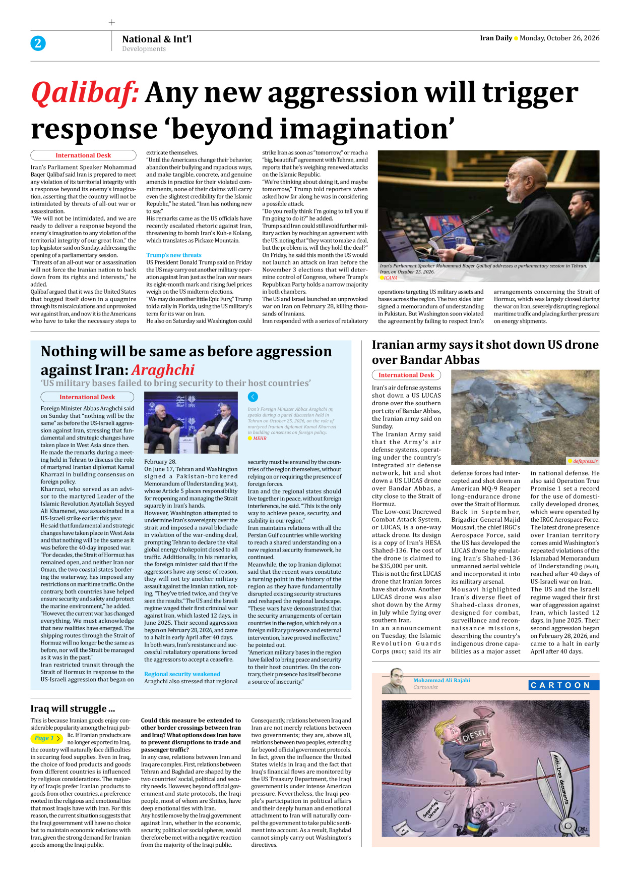 Iran Daily - Number Eight Thousand Two Hundred and Forty Eight - 26 October 2026 - Page 2