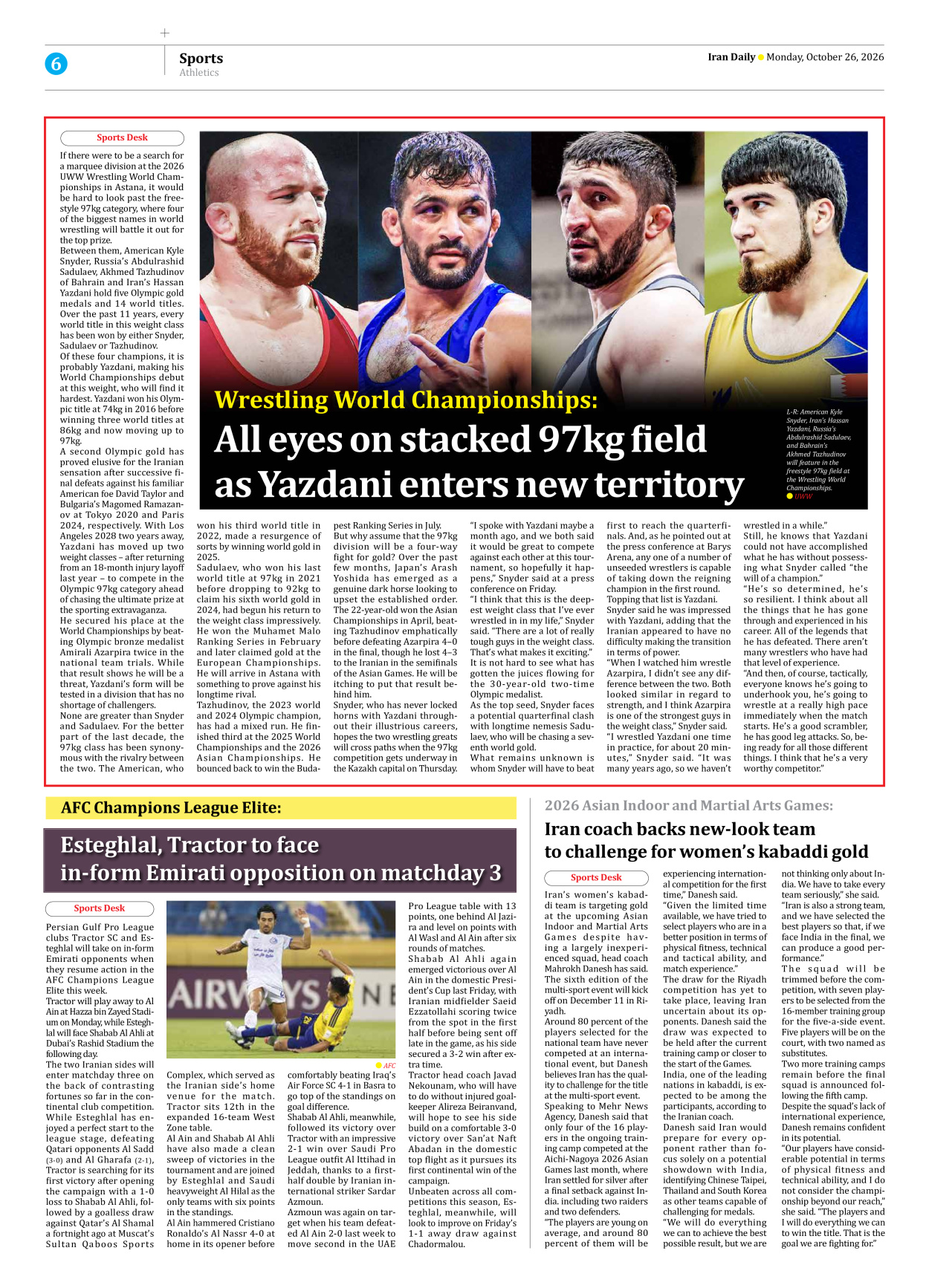 Iran Daily - Number Eight Thousand Two Hundred and Forty Eight - 26 October 2026 - Page 6