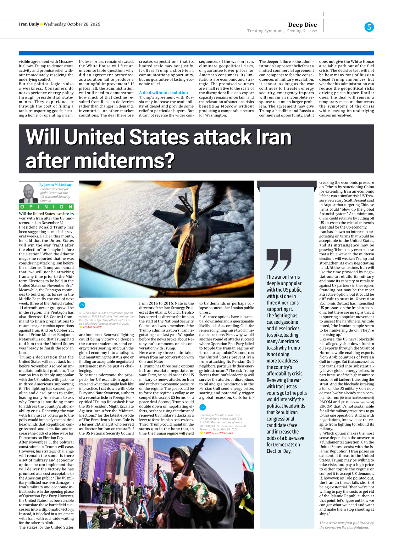 Iran Daily - Number Eight Thousand Two Hundred and Fifty - 28 October 2026 - Page 5