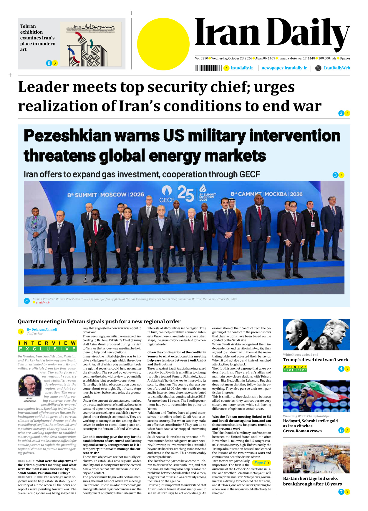 Iran Daily - Number Eight Thousand Two Hundred and Fifty - 28 October 2026