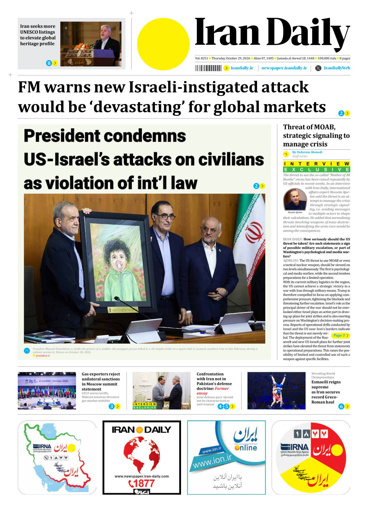Iran Daily - Number Eight Thousand Two Hundred and Fifty One - 29 October 2026