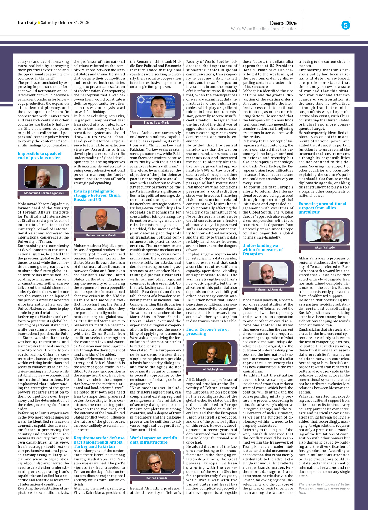 Iran Daily - Number Eight Thousand Two Hundred and Fifty Two - 31 October 2026 - Page 5
