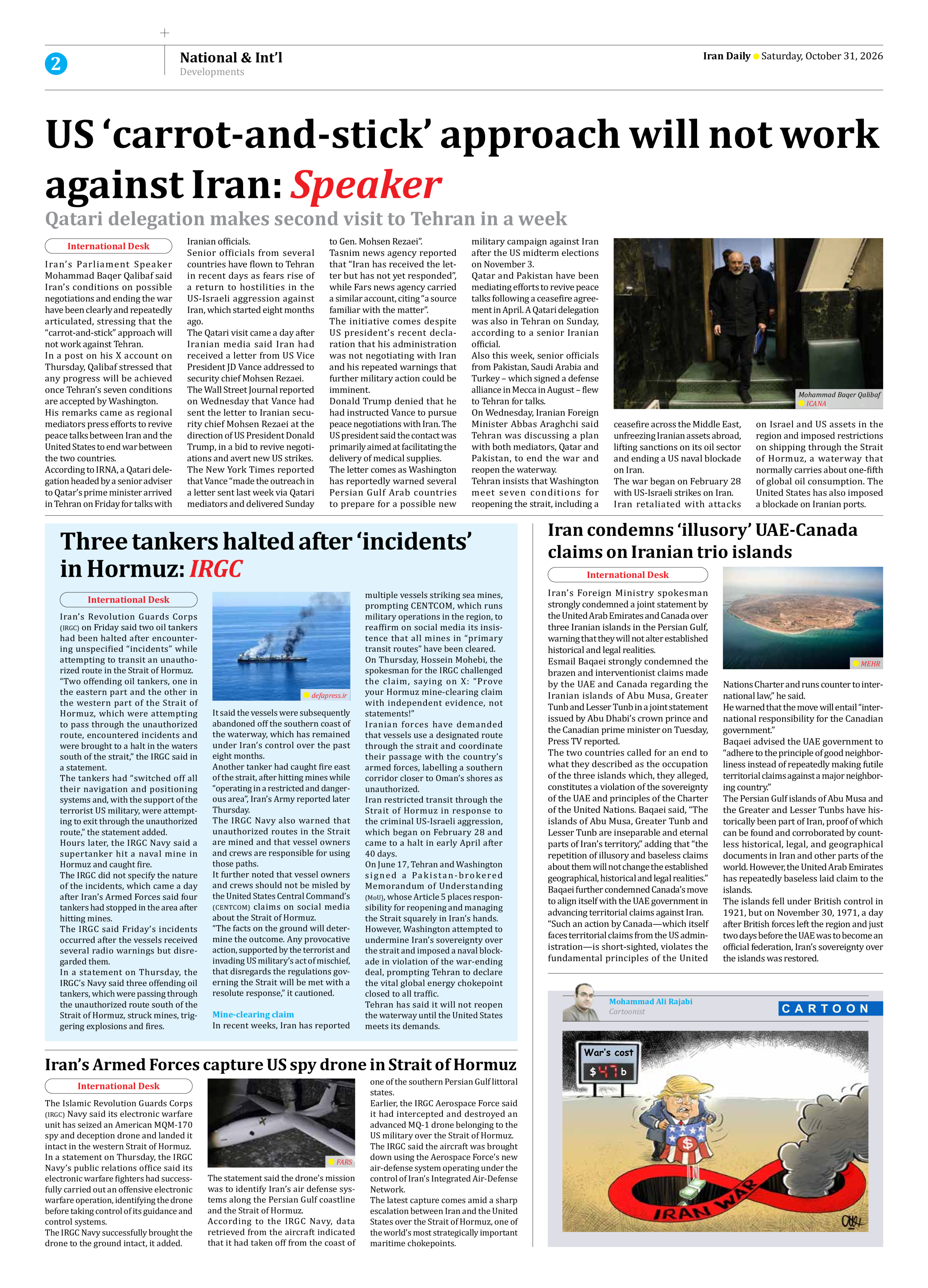 Iran Daily - Number Eight Thousand Two Hundred and Fifty Two - 31 October 2026 - Page 2
