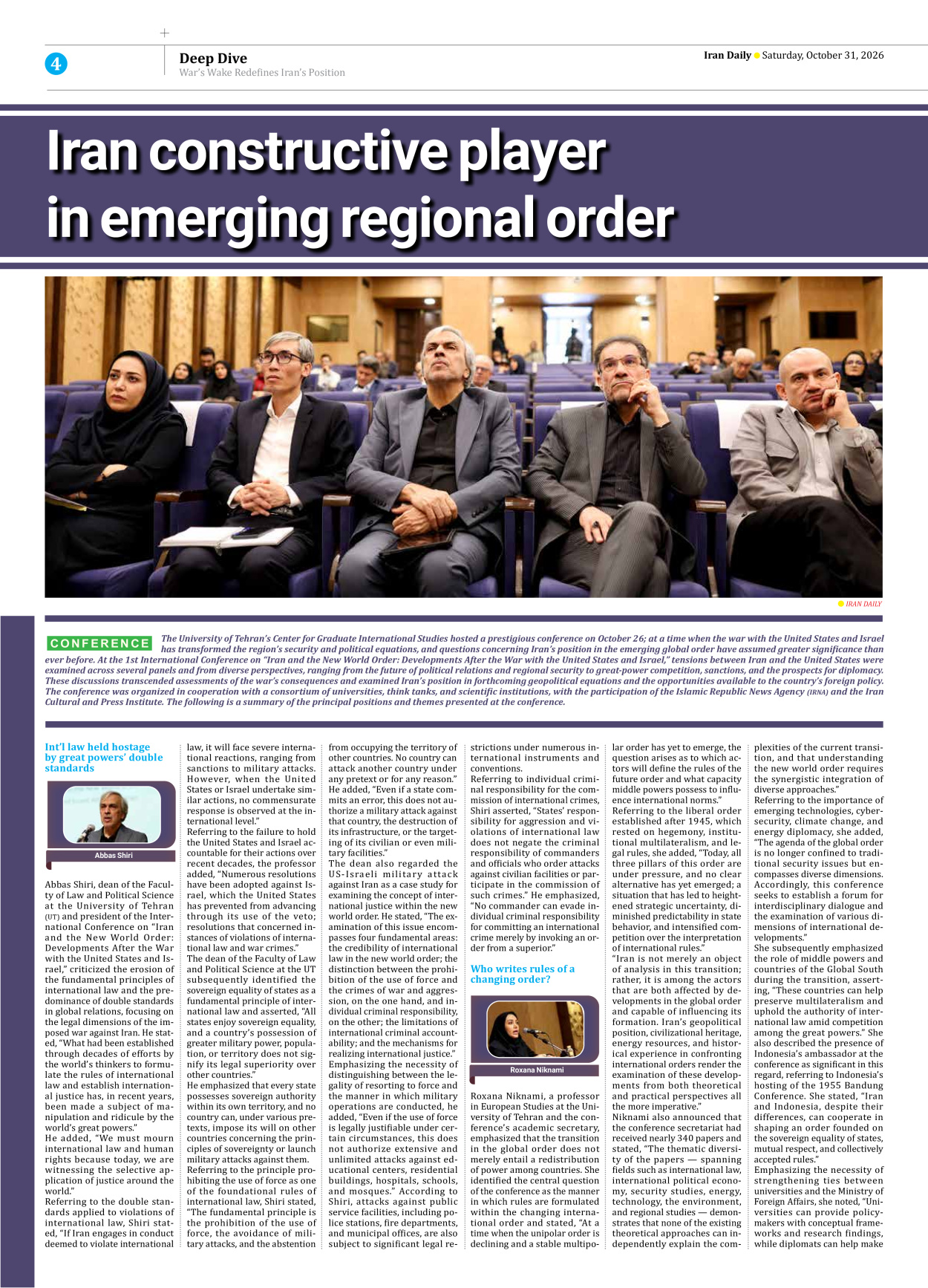 Iran Daily - Number Eight Thousand Two Hundred and Fifty Two - 31 October 2026 - Page 4