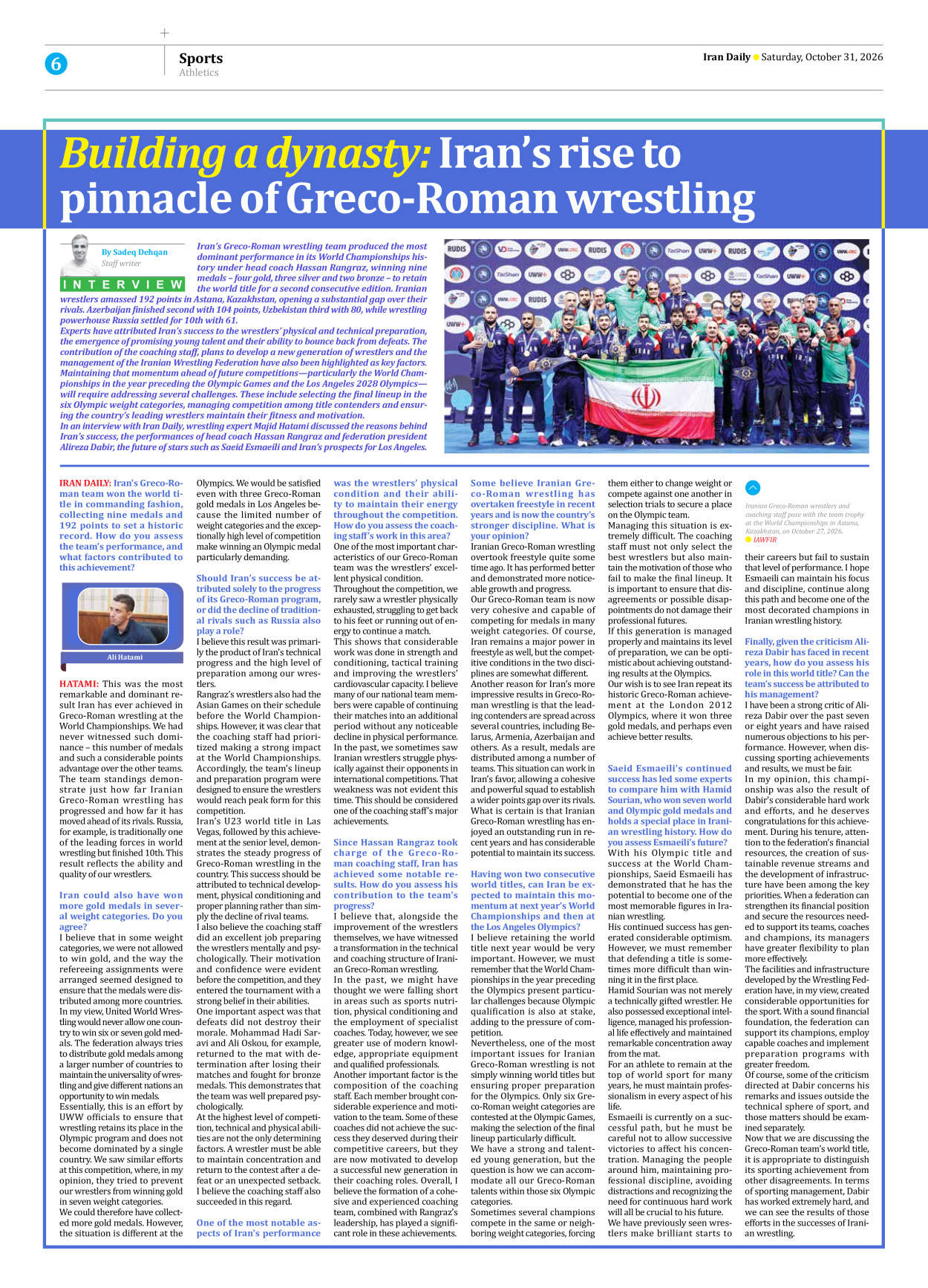 Iran Daily - Number Eight Thousand Two Hundred and Fifty Two - 31 October 2026 - Page 6
