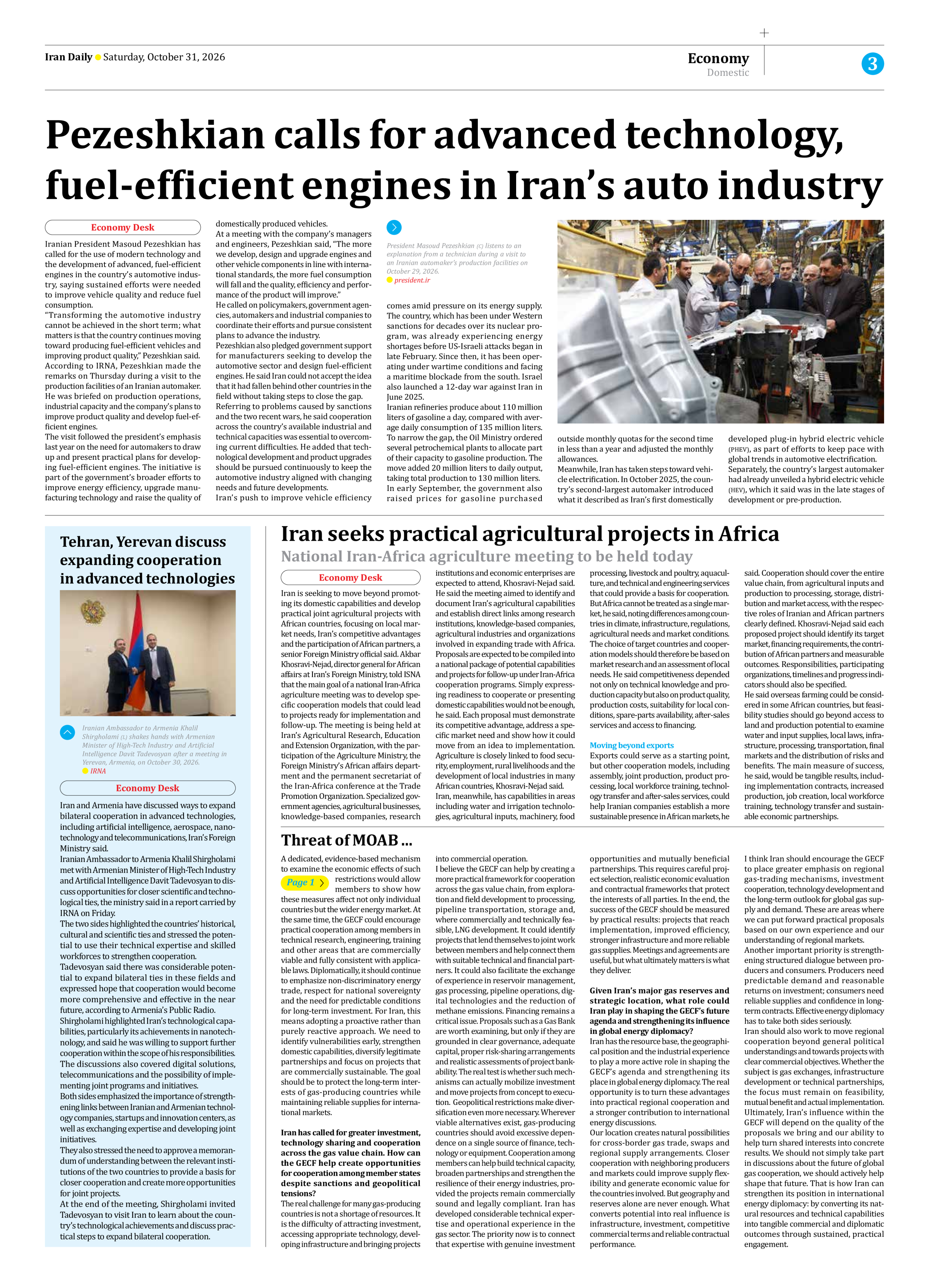 Iran Daily - Number Eight Thousand Two Hundred and Fifty Two - 31 October 2026 - Page 3