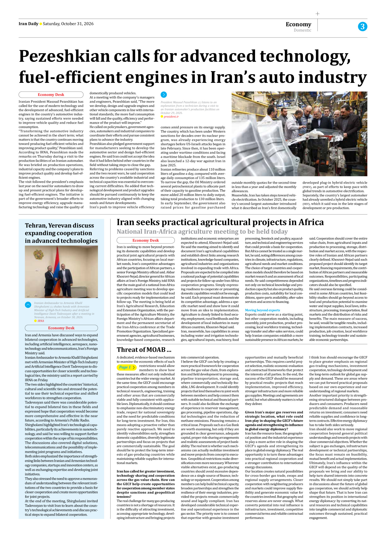 Iran Daily - Number Eight Thousand Two Hundred and Fifty Two - 31 October 2026 - Page 3