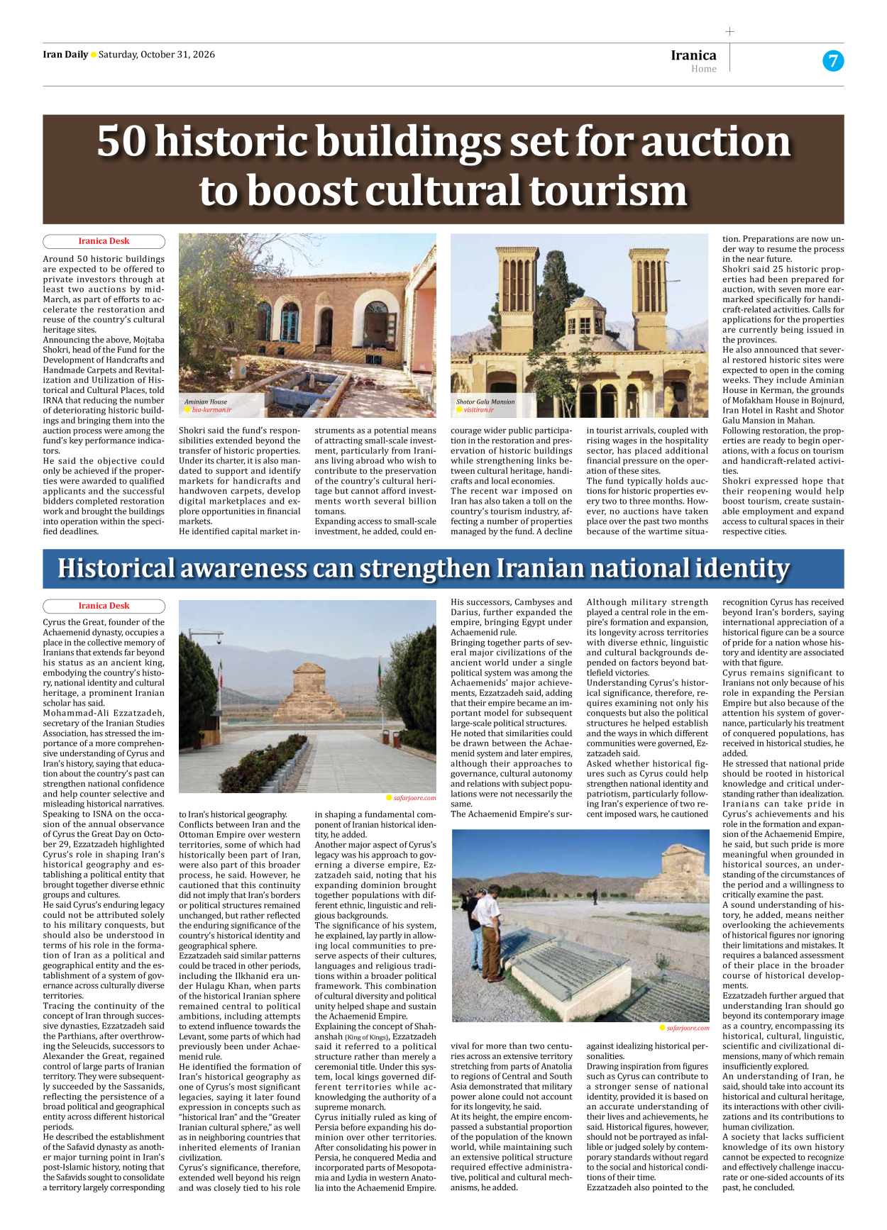Iran Daily - Number Eight Thousand Two Hundred and Fifty Two - 31 October 2026 - Page 7