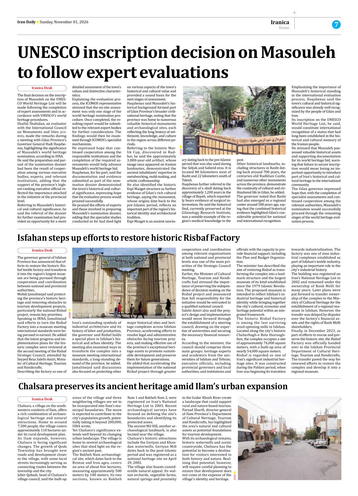 Iran Daily - Number Eight Thousand Two Hundred and Fifty Three - 01 November 2026 - Page 7