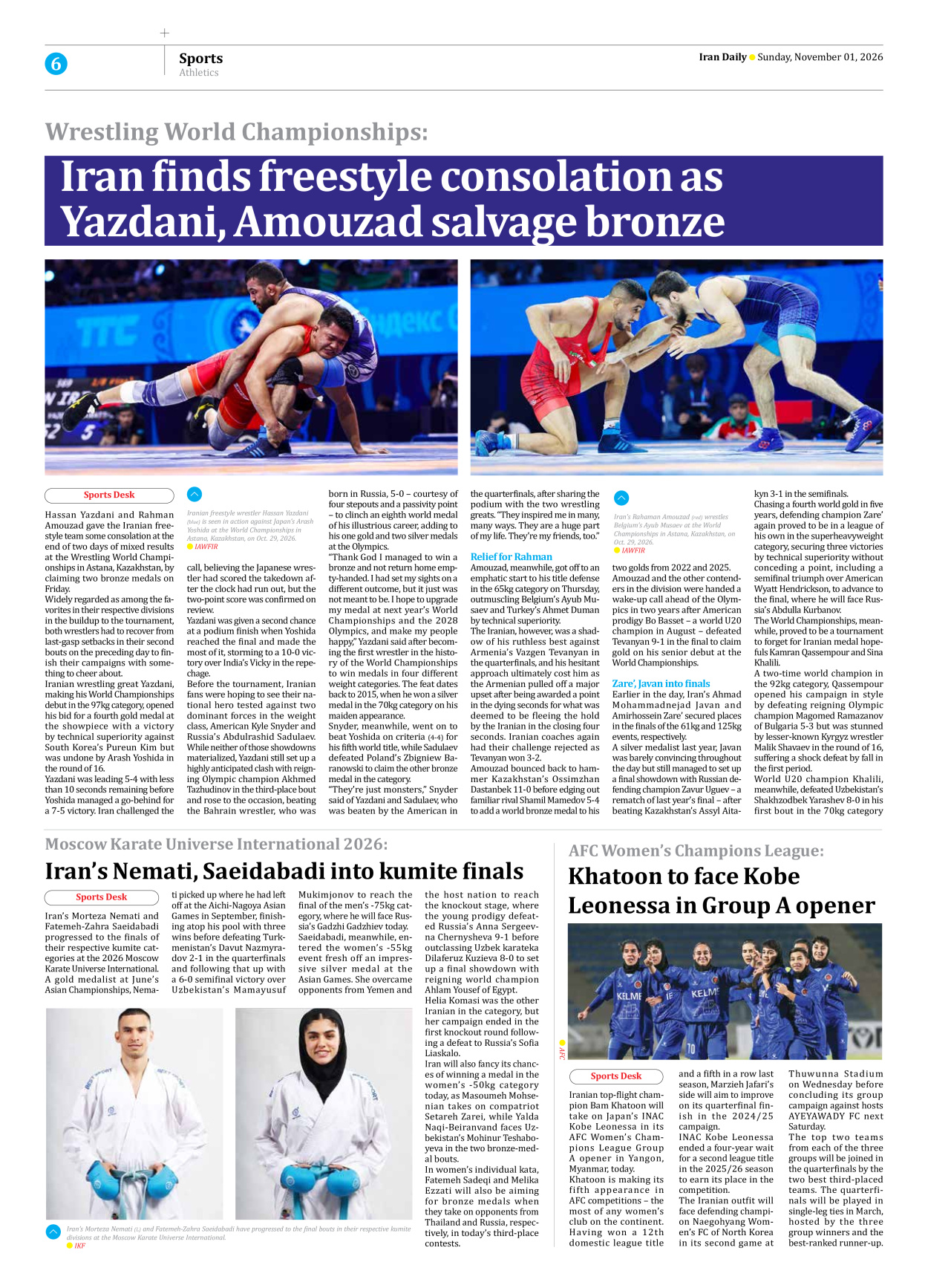 Iran Daily - Number Eight Thousand Two Hundred and Fifty Three - 01 November 2026 - Page 6